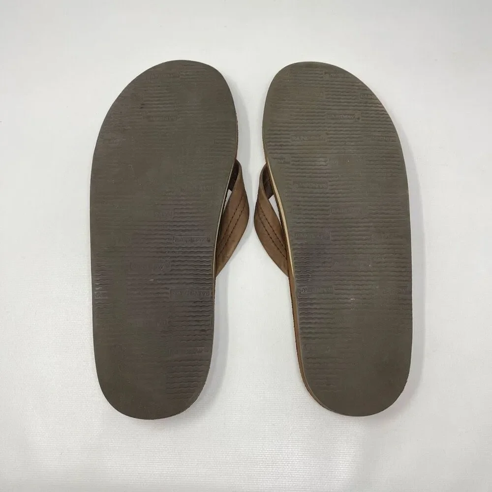 Rainbow Brown Leather Sandals Flip Flops Men’s Size XL 11-12 Preowned